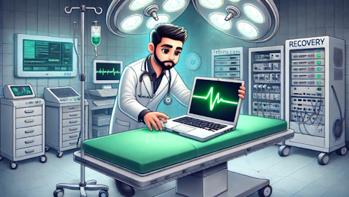 A picture of a system administrator healing a laptop.